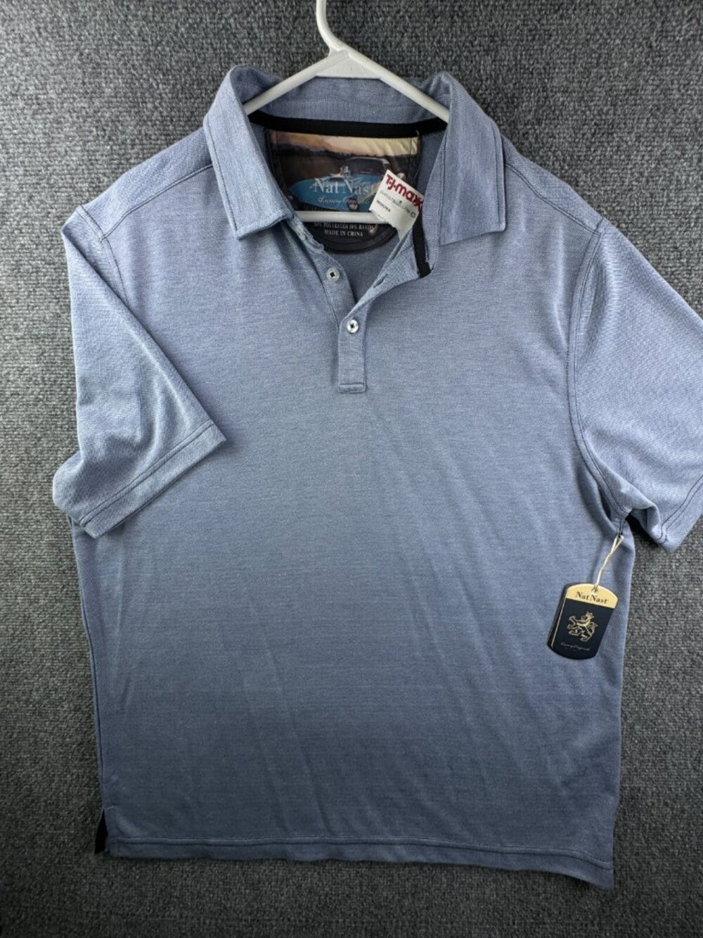 NWT Nat Nast Short Sleeve Polo Shirt Large Rayon Blend Pullover Blue $48 Adult